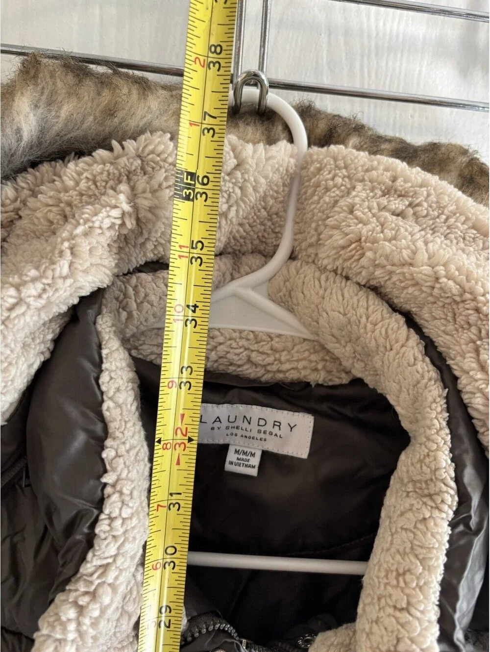 Laundry By Shelli Segal Gray Quilted Puffer Jacket Faux Fur Sherpa Hood M